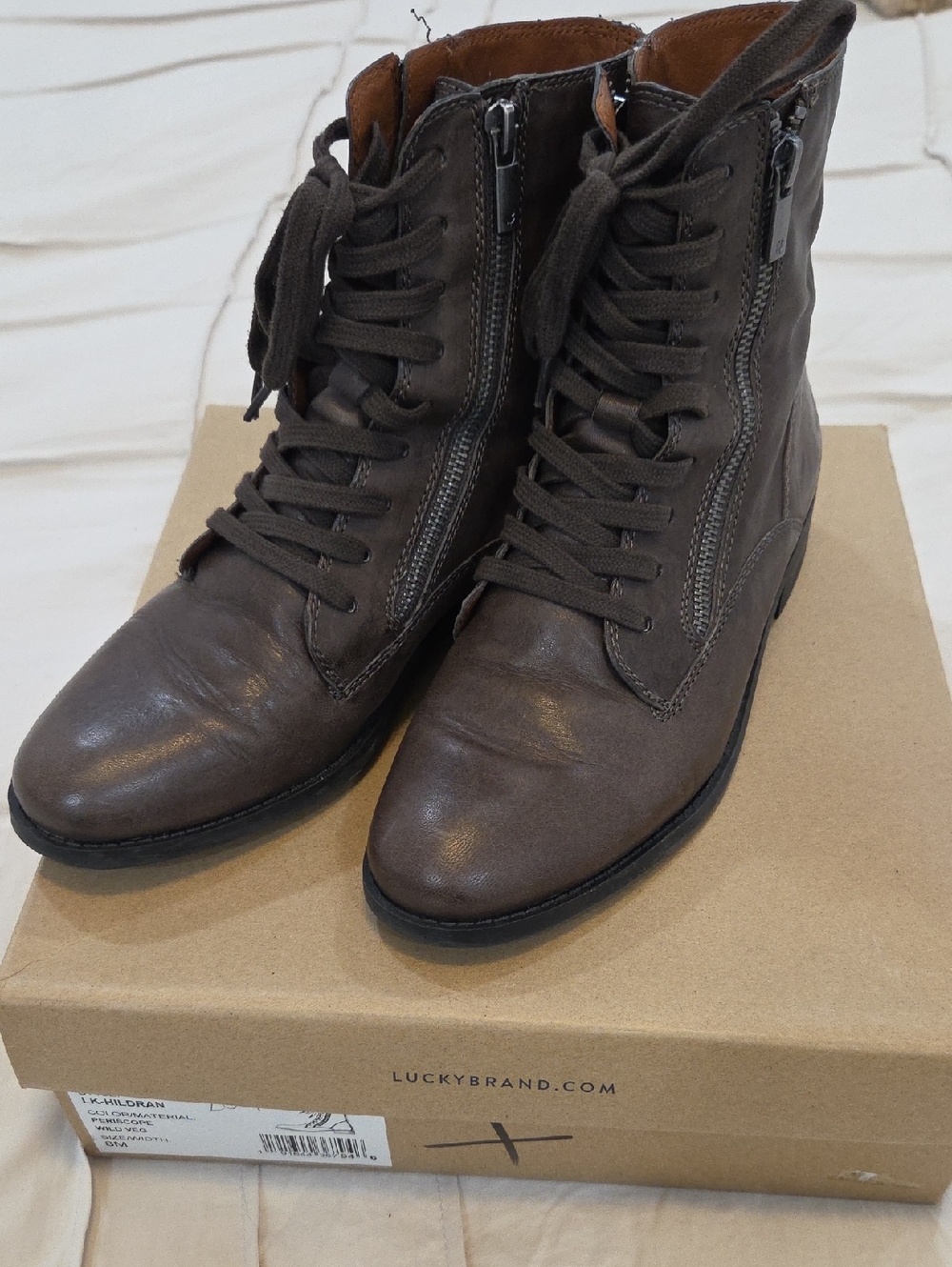 Lucky Brand Brown Lace-Up Ankle Boots with Side Zips